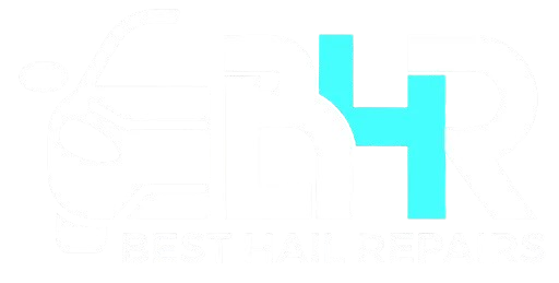 Logo with a car outline, the letters "BHR," and text "BEST HAIL REPAIRS" below; "H" in blue.